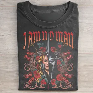 Vintage The Lord of the Rings: The Return of the King Graphic Tee - I am No Man - Witch King - Éowyn - LOTR Meme Menswear Top, Shortsleeve, Casual