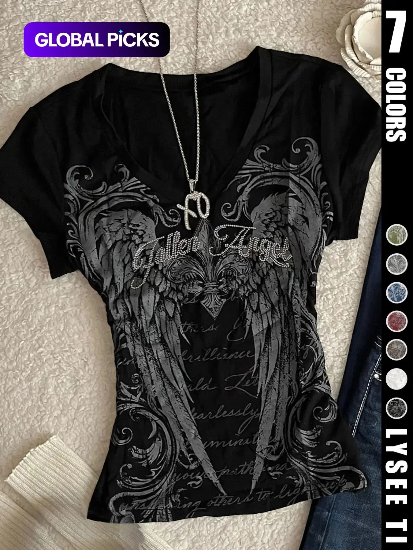 Women's V Neck Short Sleeve Graphic Print T-Shirt, Fashionable Streetwear Fitted Design, Perfect for All Seasons, Ideal for Casual Wear & Daily Style