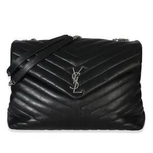 Pre-owned Leather Shoulder Bags Black Matelassé Calfskin Large Loulou Bag