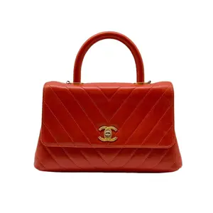 Pre-owned CHANEL Calfskin Shoulder Bags CoCo Handle Orange Chevron Small Size Handle Bag(24***11) AN222
