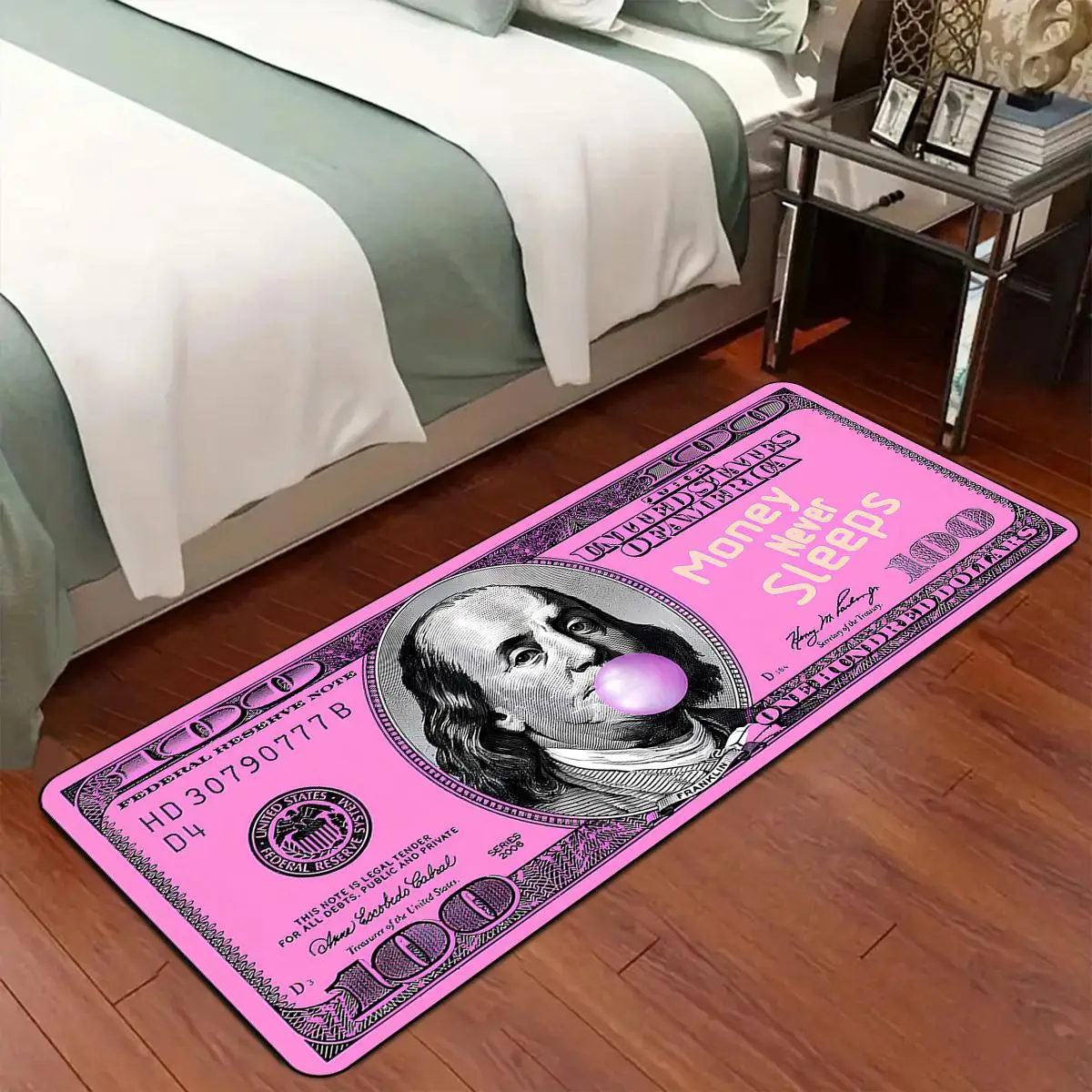 Ben Franklin Dollar Pattern Non-slip Soft Floor Mat, 1 Count Creative Colorful Money Graphic Area Rug, Decorative Carpet for Home Living Room Bedroom