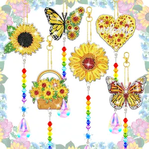6-Piece Sunflower DIY Diamond Painting Wind Chime, Butterfly Diamond Art, Party Hanging Decor, Garden Ornament, 5D Diamond Art Kit