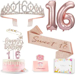 Sweet 16 Birthday Party Decorations for Girls Includes Sweet 16 Sash Tiara Cake Toppers Number Candles Balloons Ideal 16th Birthday Gifts for Girls