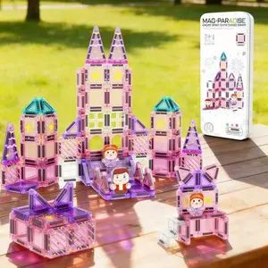 35pcs Mini Magnetic Tiles, Versatile Building Blocks, Kids Outdoor Puzzle Educational Toy, Portable Travel Iron Box Set, Magnetic Tiles