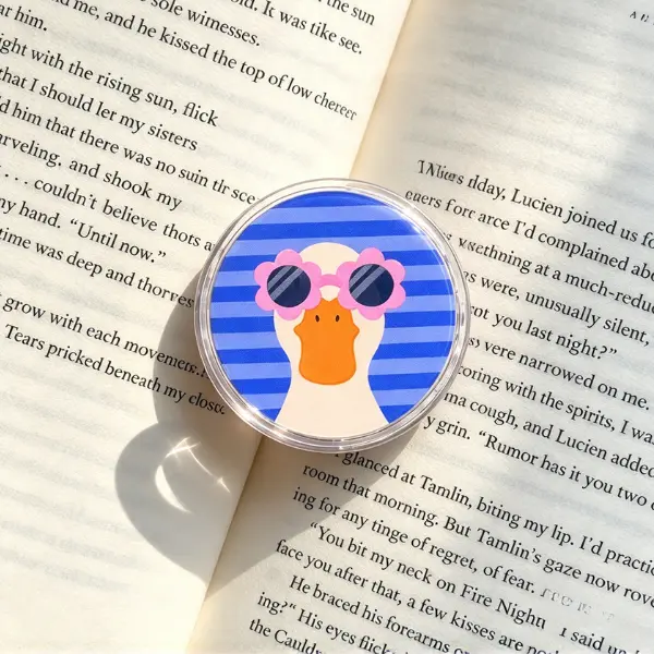 Cool Duck with Flower Sunglasses MagSafe Phone Grip, Quirky Animal & Blue Striped Background PopSocket, Aesthetic Trendy Phone Accessory