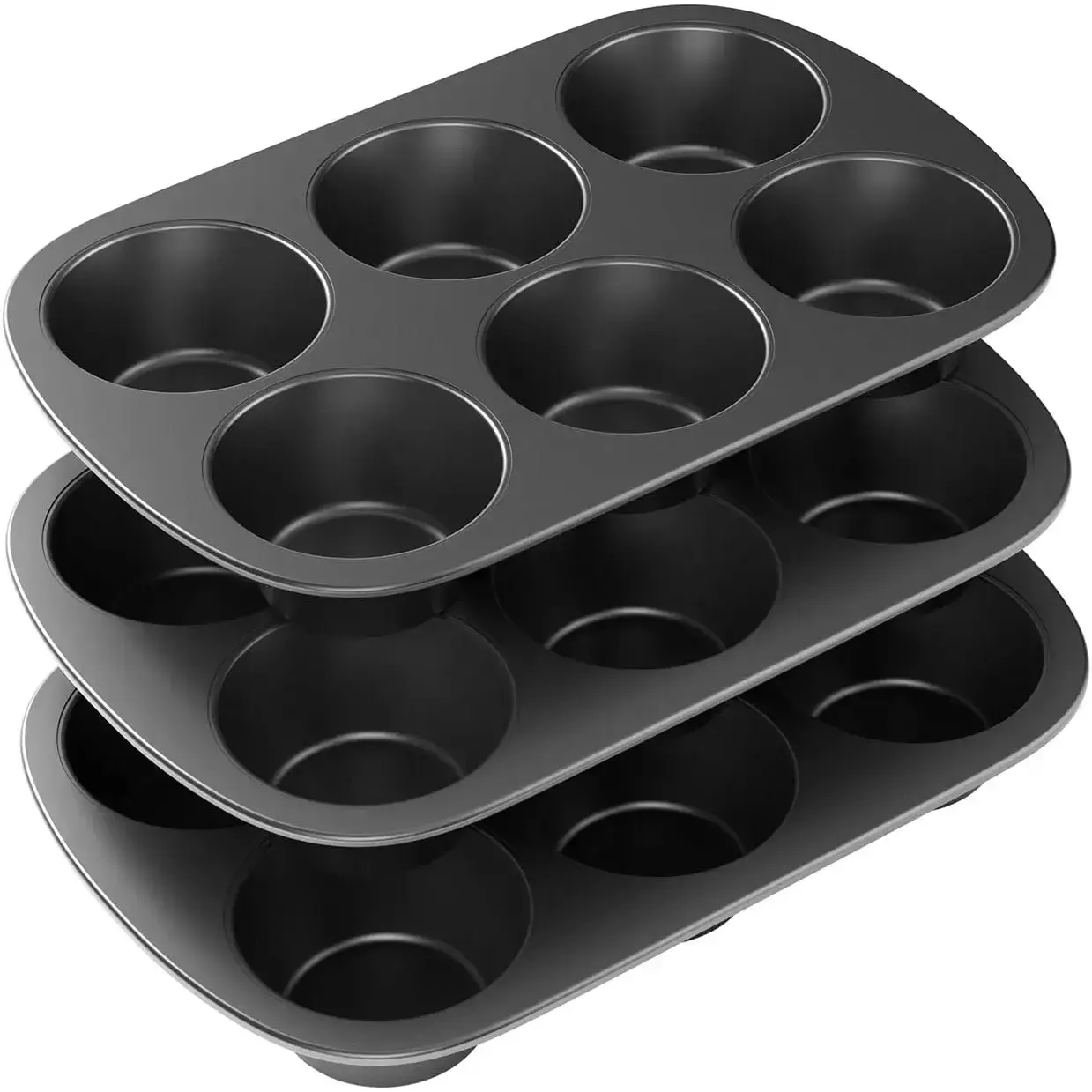 3 Pack Nonstick Muffin Pan, Carbon Steel Cupcake Pan, Easy to Clean and Perfect for Making Muffins or Cupcakes, 6 Cup Jumbo Silicone Baking Mold