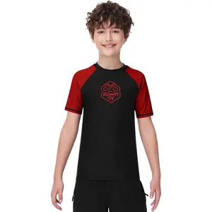 Runhit Boys BJJ Rash Guard Short Sleeve Kids Jiu Jitsu No Gi Youth Compression Shirts for Training MMA Wrestling Boxing UPF50