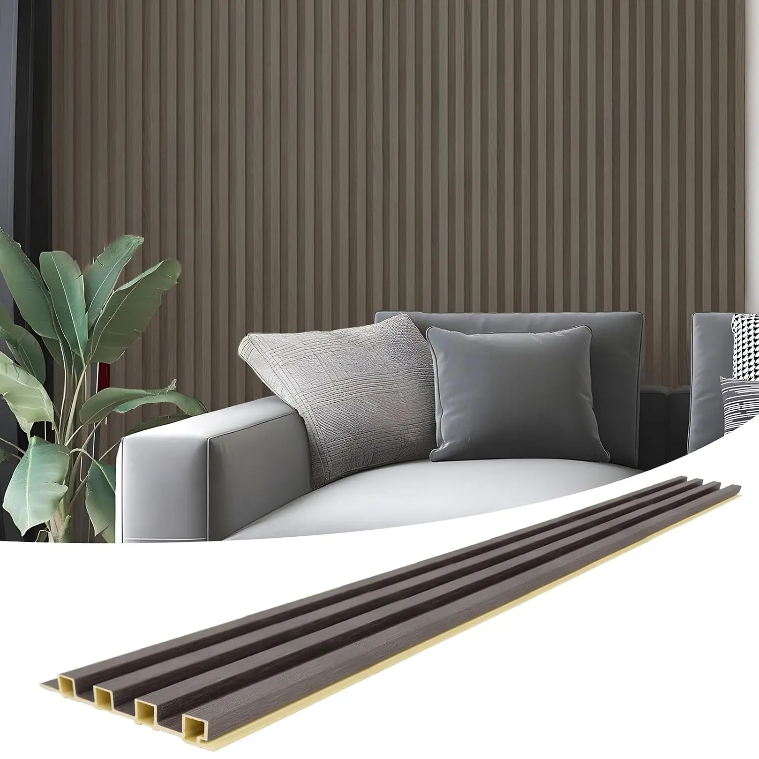 8-Pack 96 x 6in. WPC Acoustic Slat Wall Panel for Modern Interior Decor, TV Background, Living Room, Grey Oak