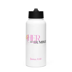 Her But Humble Stainless Steel Water Bottle 32 oz with Foldable Straw Lid Portable Insulated Tumbler James 4:10 Drinkware