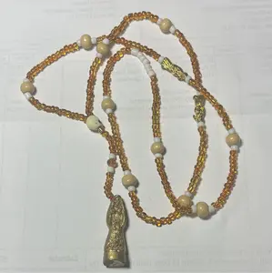 Santa Muerte necklace one strand Amber