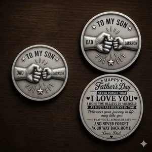 Personalized Coin for Son from Dad, Custom Name Engraved Coin, Fathers Day Gift From Dad, Keepsake Keychain
