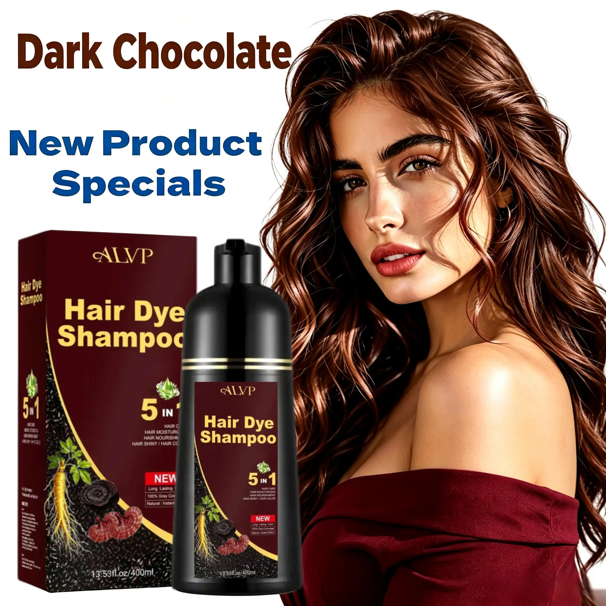 2026 ALVP 5-in-1 Herbal Hair Color Shampoo with Ginseng, Gentle Formula for Gray Coverage, Long-Lasting Wine Red, Haircare for Women & Men, Blonde, Gift, Mild, Nourishing