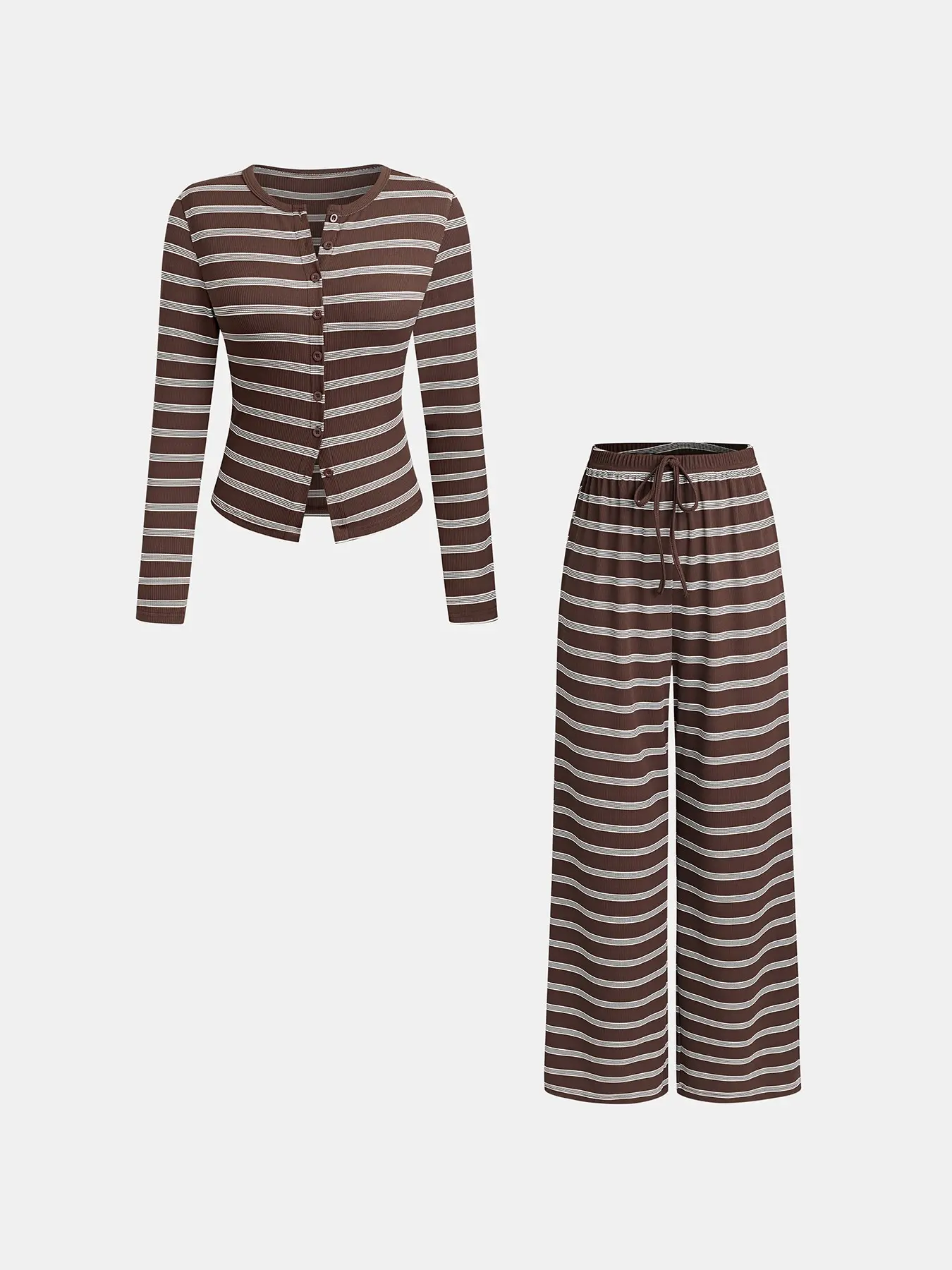 Women's 2-Piece Wide Leg Pants and Long Sleeve Striped Set, Matching Clothing Set, Casual Matching Sets, Casual Lounge Set Spring & Fall Fitted Knit Cardigan, Perfect for Comfort and Fashion