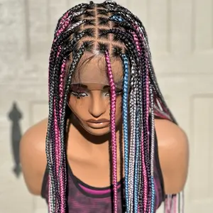 Knotless Braided Wig — Full Lace — 36 inch — Multi-Color (Pink/Blue/Silver/Purple) — Glueless