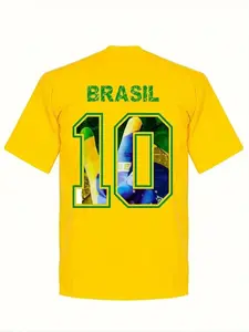Men's Brazil Flag Graphic Tee, Fitted, Bright & Blue, Casual Soccer Fan Clothing, Breathable Material