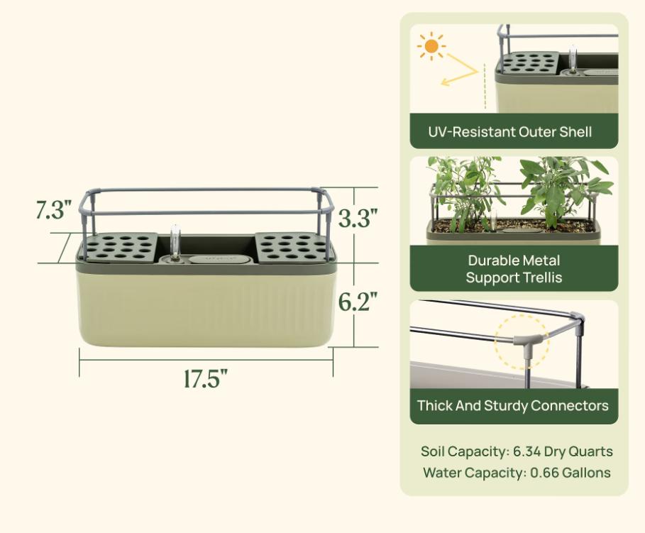 Vego Garden Herb Indoor Plant Box Self Watering Planters Pots with Trellis for Kitchen Window Sill or Countertop Plants Cage Modern & Breathable Design
