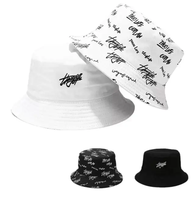 Graffiti Letter Bucket Hat Cap Double-sided Fisherman's Cap Men Women Cotton ( 1pc )