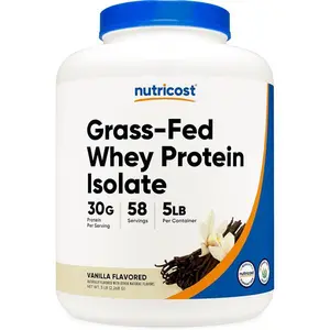 Nutricost Grass-Fed Whey Protein Isolate (Vanilla) 5LBS - Non-GMO, Gluten Free, Natural Flavors