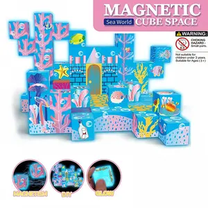 Glow-In-The-Dark Magnetic Cube Blocks, Sea World Theme DIY Building Set for Kids, Educational Toy, Fun and Creative Play, Perfect Gift
