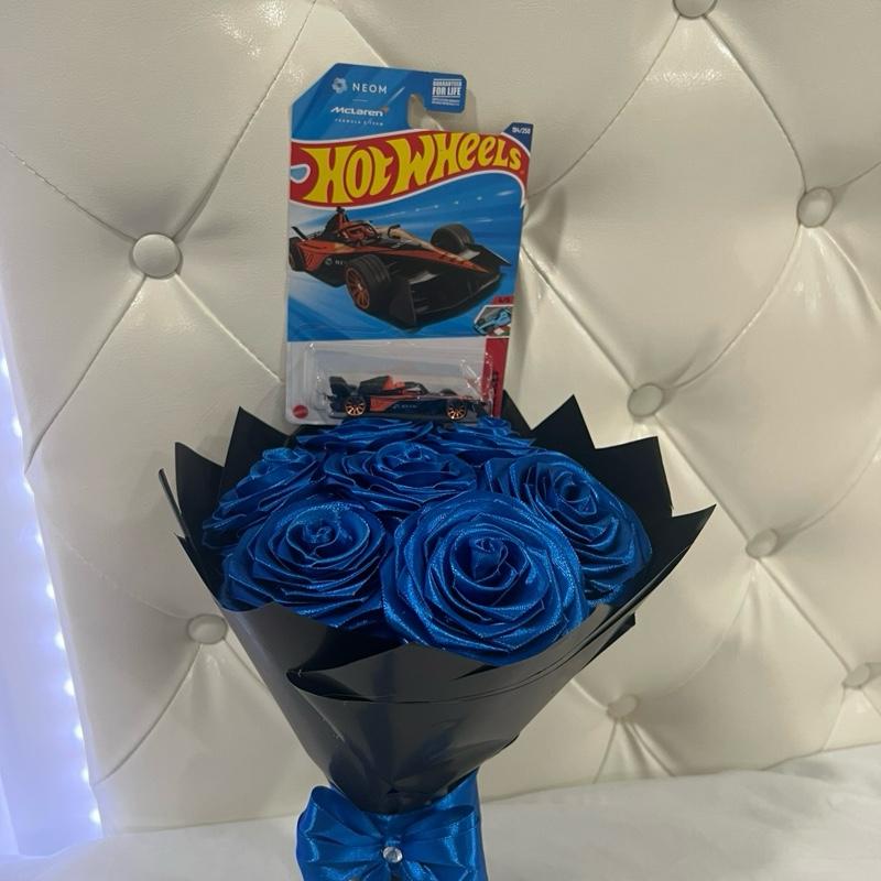 The Blue Royale Hot Wheels Rose Bouquet — Luxury Satin Rose Gift for Him