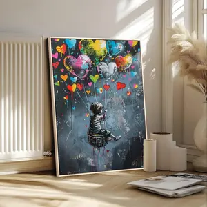 [Sale off up to 50%] [Free ship] [Frame] Banksy Heart Balloons Graffiti Canvas Print – Child Street Art Wall Decor