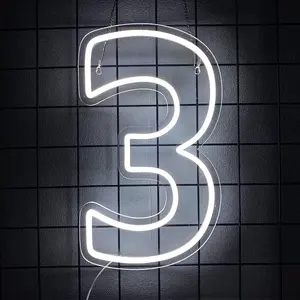 Number 3 Neon Sign Birthday Led Sign Number Three Light Up USB Powered Big Number Sign Light Up Neon Signs for Birthday Night Light Party Anniversary Wedding Christmas Home Bar Decor