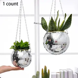 Disco Ball Design Hanging Flower Pot, Hanging Mirror Ball Planter, Creative Decorative Hanging Flower Pot, Vertical Gardening, Ideal for Limited Garden Space, Gardening Supplies, Mirrored Pot, Swinging Planter