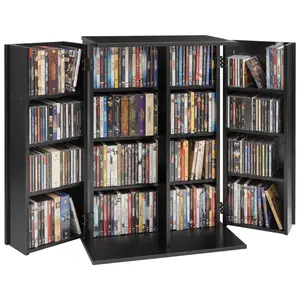 Media Storage Cabinet With 4-Tier DVD Shelf Organizer, Dimensions 24.02 x 14.49 x 33.31 In., Versatile Multimedia Storage Rack For CDs, DVDs, Books, And Games; Space-Saving CD Shelf For Living Room, Home Office, Recording, Black