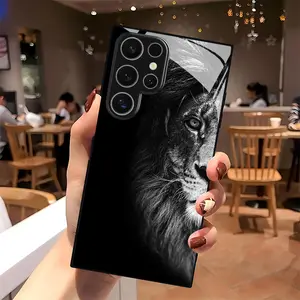 Phone Case - A Lion Black And White Portrait Design Tempered Glass Phone Case, Compatible with Samsung Galaxy S26 S25 S24 S23 S22Pro S21 S20 Fe Plus Ultra Pro A56 A55 A54 A53 A52 A51 A36 A35 A34 A32 A26 A25 A24 A23 A16 A15 A14 A06 A05 A03s