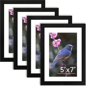 5x7 Picture Frame Set of 4, Photo Frame with HD Plexiglass, Display Pictures 4x6 with Mat or 5x7 Without Mat Multi Picture Frames Collage for Tabletop or Wall Display, Black