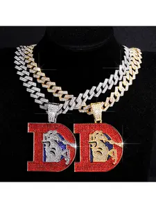 Alloy Full-Diamond Letter D Pendant Fashionable and Unique Hip-Hop Cuban Chain Necklace