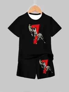Kids Cristiano Ronaldo No.7 Classic Moment Print Short Sleeve & Shorts Loungewear Casual Street Matching Outfit Set Graphic Print Set