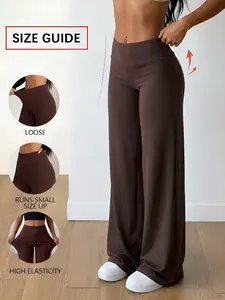 High Waist Wide Leg Pants Coffee Brown Stretchy Soft Lounge Trousers Casual Loose Fit Flowy Palazzo Pants Streetwear Y2K Minimal Chic Daily Wear Comfortable Long Pants