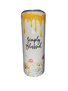 Simply Blessed Flowers & Bees with Honey Drip - 20oz Skinny Straight Sublimation Tumbler - * Amy's Creations Collection * Your Favorite Tumbler Shop!