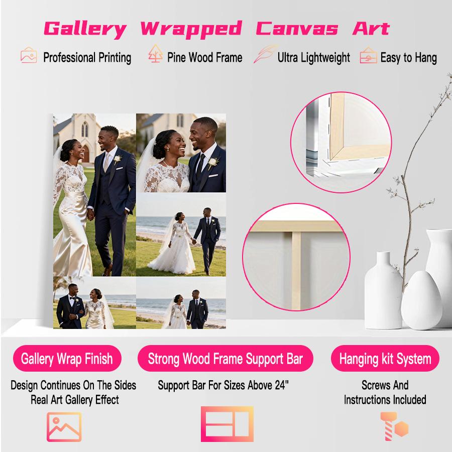 Custom Photo Canvas Painting Frame - Creative Wall Art | Digital Printed Photos on Canvas | Make Wedding Moments Last in Beautiful Framed Art | Perfect for Bedroom, Gifts for Newlyweds | Fade-Resistant - Romantic Keepsake!