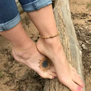 Natural Round Picture Jasper 4mm Beads Ankle Bracelet Healing Energy Reiki Women Crystal Handmade Summer Beach Anklet Gifts For Her