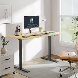 E6 MAX Bamboo Dual Motor 3 Stages Standing Desk 55x28 Inch Whole-Piece Board Electric Height Adjustable Stand Up Desk 150KG Load Capacity(Black Frame + Bamboo Desktop)