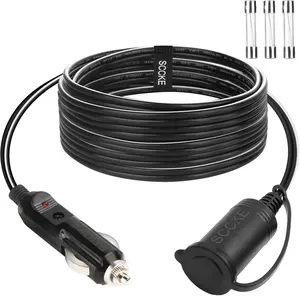 14AWG Premium Pure Copper 12V 24V Car Cigarette Lighter Socket Extension Cord, 10ft / 3.05m 14 AWG Cable Wire for Car Inverter Air Pump Electric Cup car Refrigerator etc