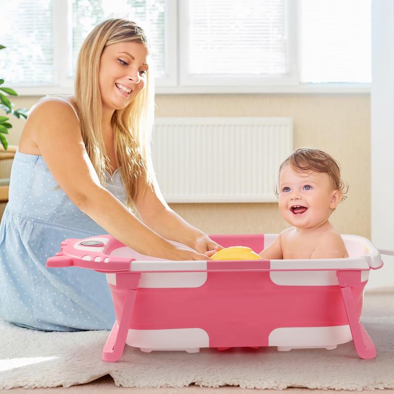 Baby Bathtub,Collapsible Baby Bath Tub with Thermometer & Soft Floating Cushion,Portable Travel Baby Bathtubs for Newborns to Toddlers 0-36 Months(Crab Gray) Swing Seat