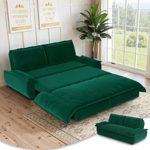 73.2" Queen Size Sleeper Sofa Bed, Pull Out Couch with Adjustable Back, 3 in 1 Convertible Sofa, Velvet Loveseat Sleeper Couch for Living Room, Bedroom, Green