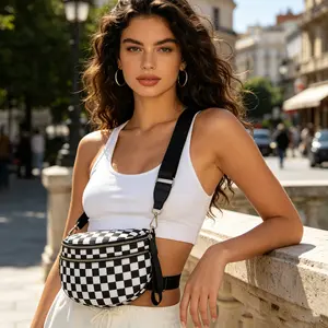 Black and White Checkered Nylon Bum Bag Plus Size Friendly Fanny Pack  - Spacious Design for Essentials - MORE COLORS! great gift belt bags crossbody Dealsforyoudays