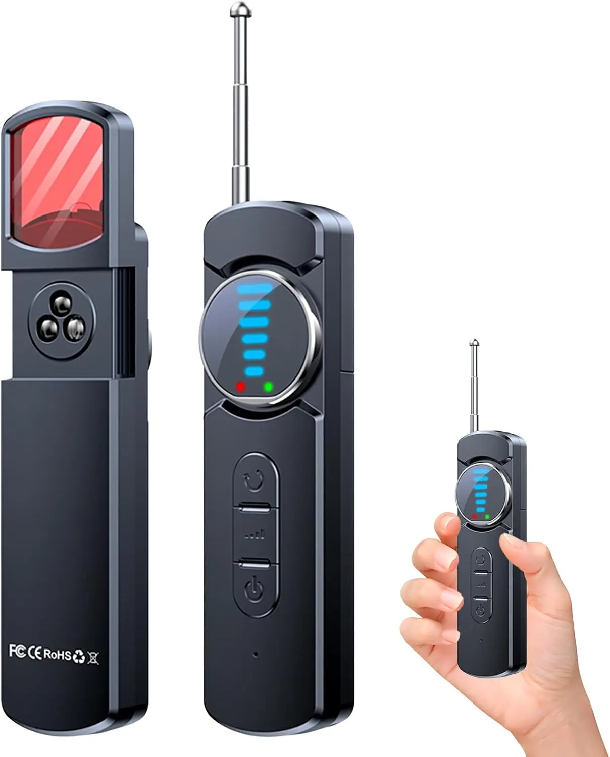 Hidden Camera Detector, AI Anti Spy Bug Detector with RF Signal Scanner, WiFi Finder, GPS Tracker Detector, Listening Device Finder, 6-in-1 Portable for Travel Hotel Bathroom Car Office (Black)