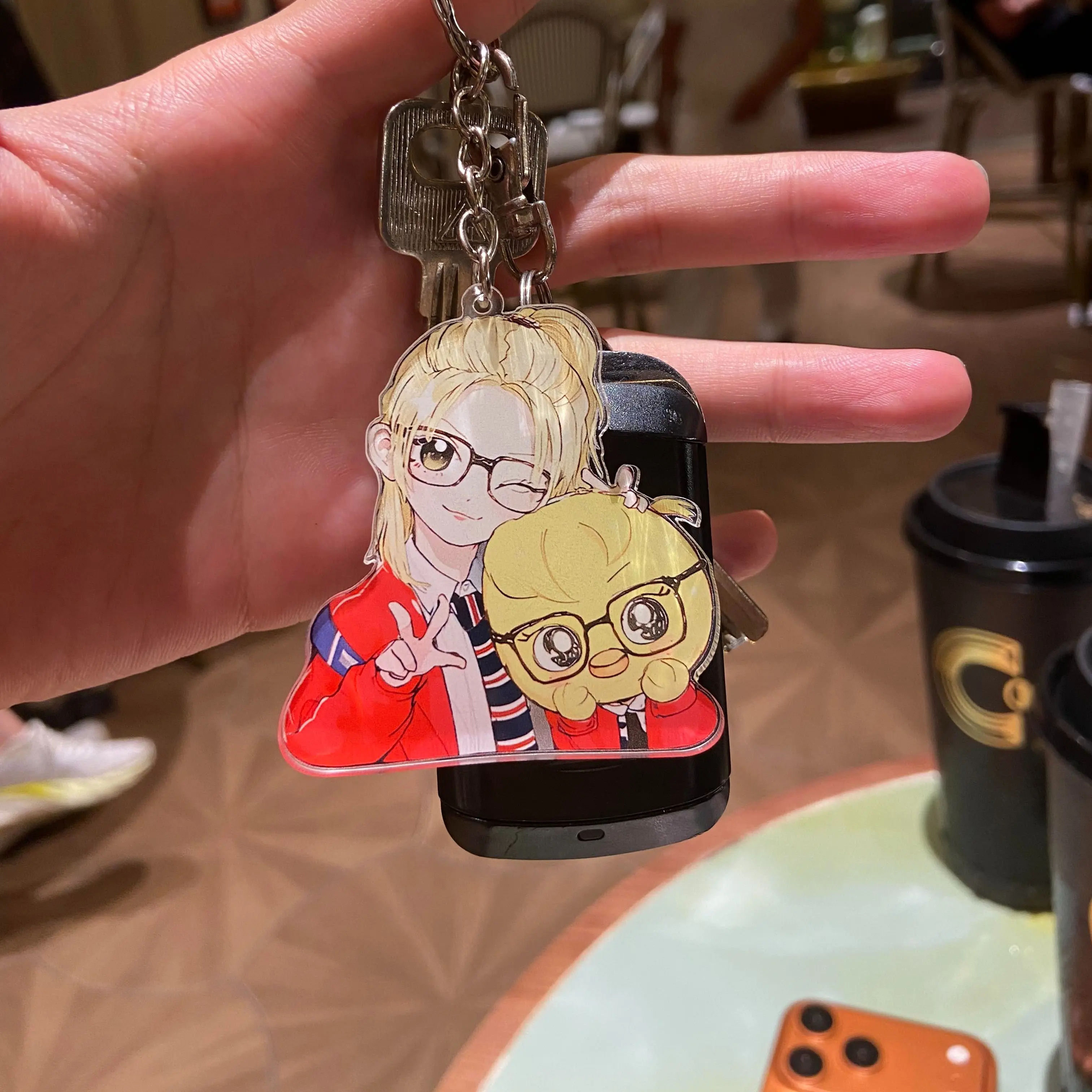 Cute SKZ Kpop Acrylic Keychain – Kawaii Glasses Character Charm for Keys & Bags, Chicken