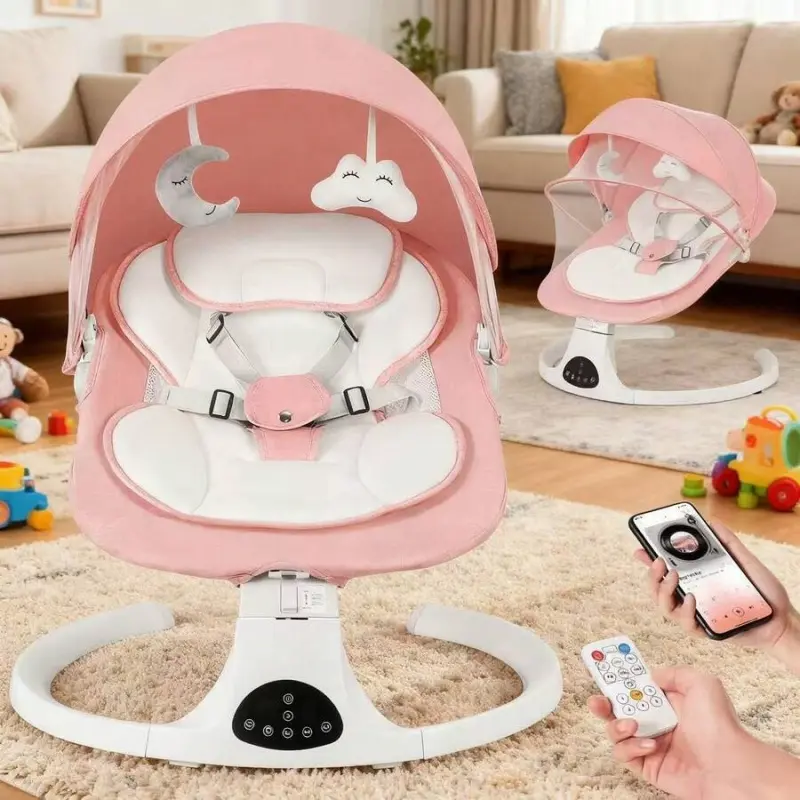 Electric Baby Swing,Baby Bouncer, Baby Swing With Bluetooth Music, 5-Speed Auto Sway & Removable Canopy For Infant Nap,Seat With 3 Adjustment Modes, 10 Soothing Lullabies, Dual Power Option Remote Control,Baby Needs,Baby Bouncer,Newborn Gift