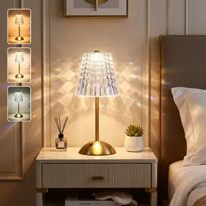 Dimmable Crystal Night Light - 5000mAh Rechargeable Cordless, Touch Control, 3 Color Temperatures, Matte Brass, for Nursery Night Feed, Bedroom, Kitchen - Gentle Light for New Moms