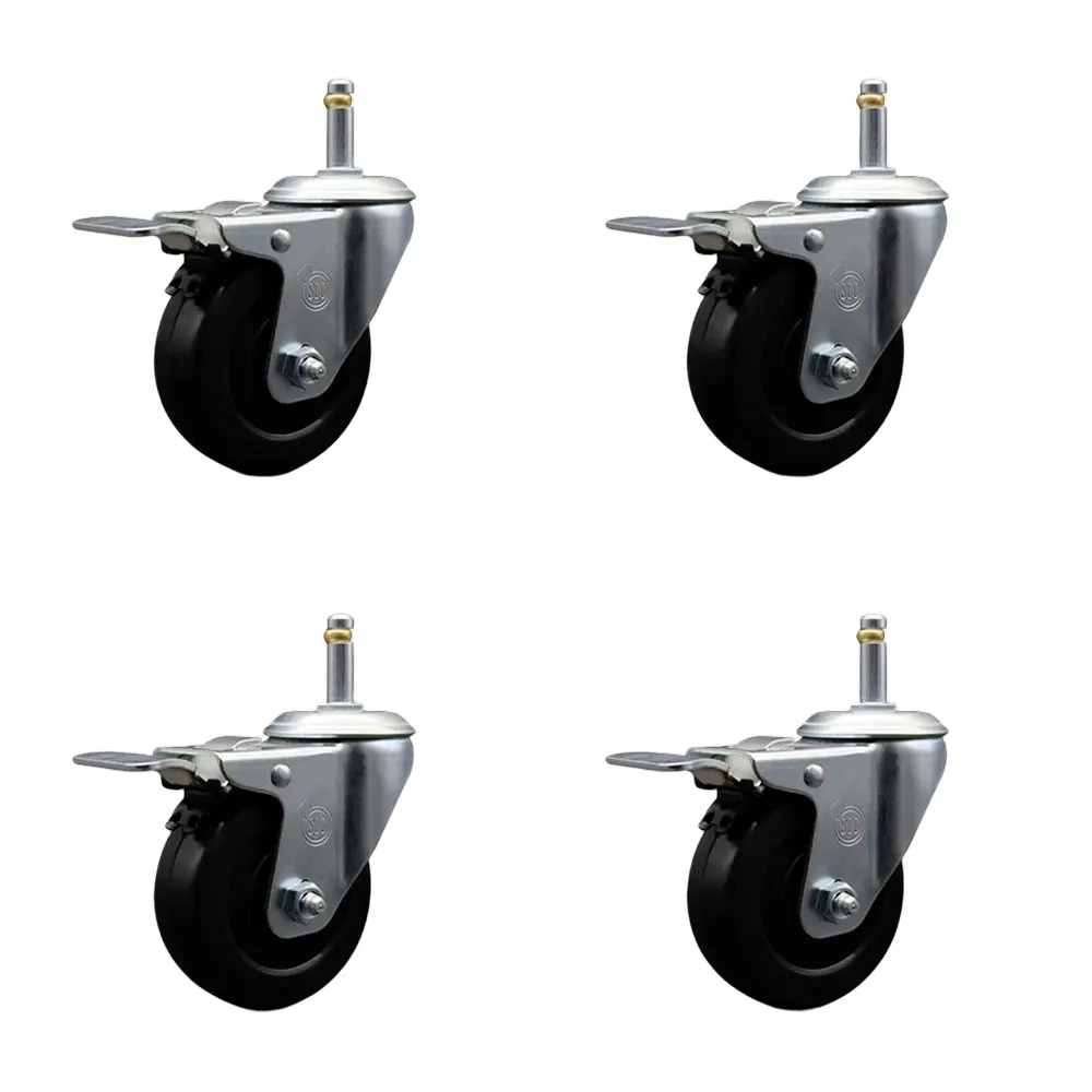 Service Caster SCC-GRTTL20S3514-HRS-716138-4 Lockable Hard Rubber Swivel Grip Ring Stem Caster Set of 4, 3.5x1.25 in. Black Zinc-Plated Furniture Moving Wheels, 0.43 in. Stems, Chemical Res., for Carts/Equipment