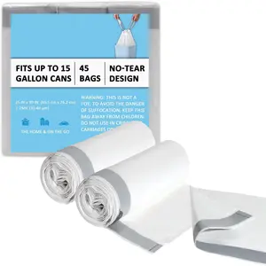 15 Gallon Tall Kitchen Trash Bags Drawstring - 1.2 Mil Thick White Garbage Bag for Office Kitchen, 45 Count