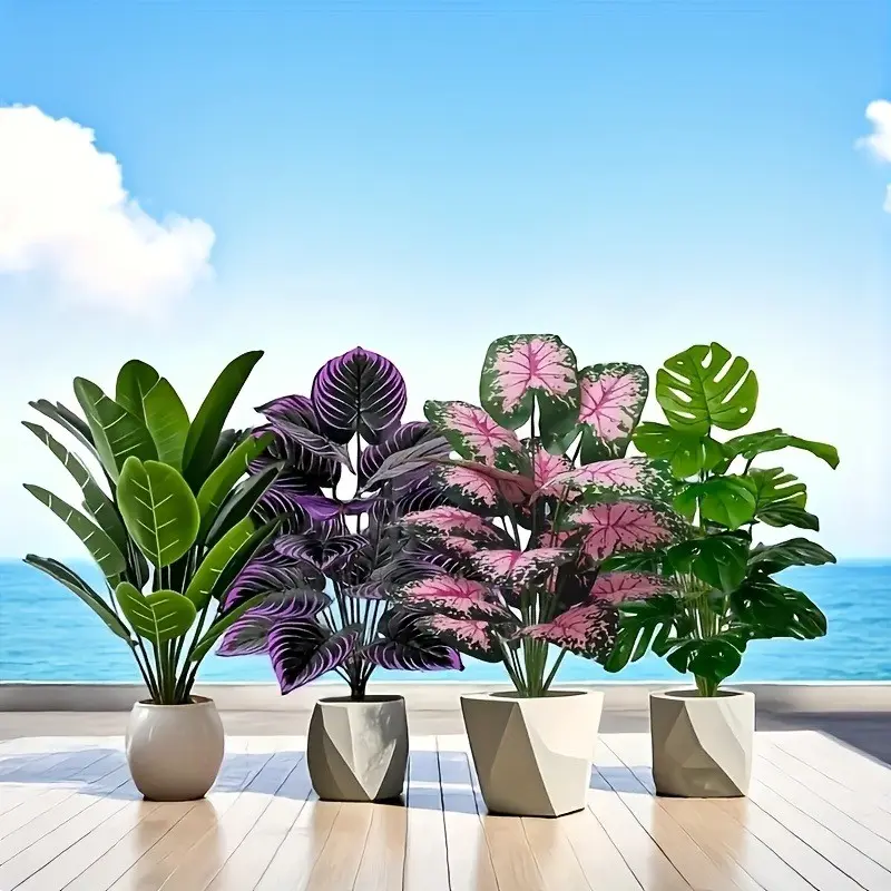 4-Piece Realistic Large Palm Tree & Bamboo Plant Set, Artificial Plants, Fake Plant Decoration, Ideal for Festive Gifts, Mother's Day, Weddings, No Maintenance Required, Indoor Plants Decor