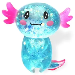 Axolotl Squishy Stress Relief Toy Glitter Fidget Toys Cute Malt Sugar Axolotl Toy Fidget Toys for Kids Youth Adult, Party Favors Anxiety Relief Squishy Toys