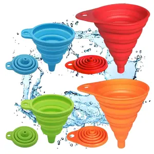 Silicone Funnel Set, 4 Counts Foldable Funnel with Handle, Kitchen Utensils for Transfer Liquid & Powder & Food